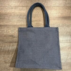 Blue grey jute natural woven burlap tote market shopping beach hand bag 12x12”